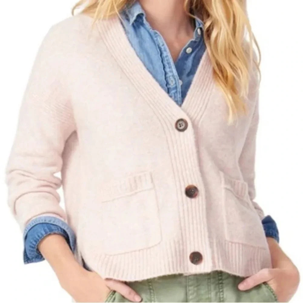 J. Crew Wool Sweater Women’s Small Crop Cardigan in Ivory Rainbow Multi Alpaca